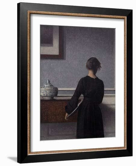 Interior with Young Woman from Behind-Vilhelm Hammershoi-Framed Giclee Print