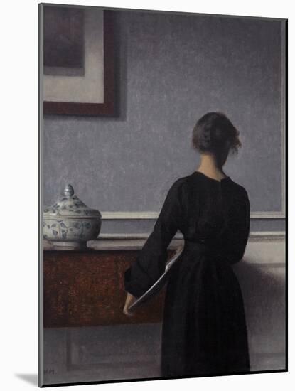 Interior with Young Woman from Behind-Vilhelm Hammershoi-Mounted Giclee Print