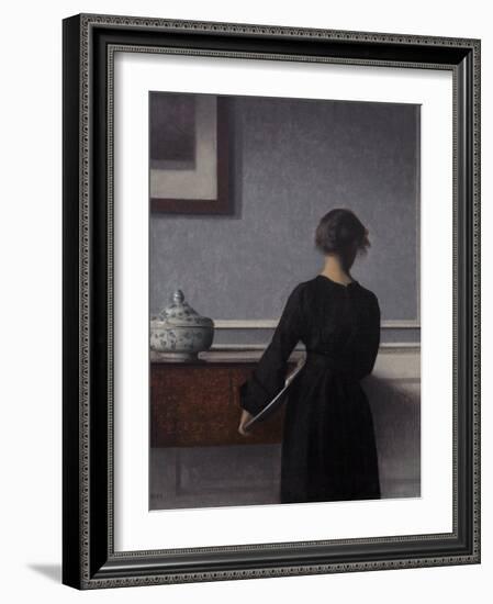 Interior with Young Woman from Behind-Vilhelm Hammershoi-Framed Giclee Print