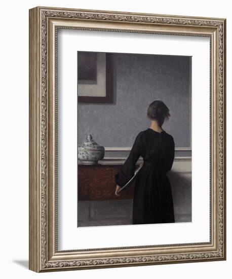 Interior with Young Woman from Behind-Vilhelm Hammershoi-Framed Giclee Print