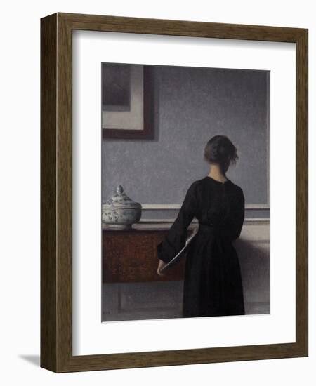 Interior with Young Woman from Behind-Vilhelm Hammershoi-Framed Giclee Print