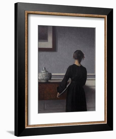 Interior with Young Woman from Behind-Vilhelm Hammershoi-Framed Giclee Print