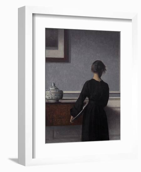 Interior with Young Woman from Behind-Vilhelm Hammershoi-Framed Giclee Print