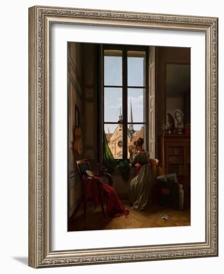 Interior with Young Woman Tracing a Flower, C.1820-22-Louise Adeone Droelling-Framed Giclee Print