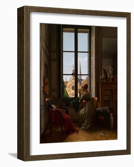 Interior with Young Woman Tracing a Flower, C.1820-22-Louise Adeone Droelling-Framed Giclee Print