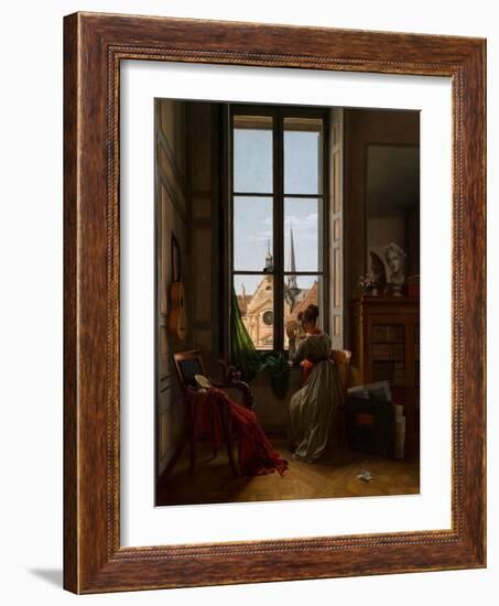 Interior with Young Woman Tracing a Flower, C.1820-22-Louise Adeone Droelling-Framed Giclee Print