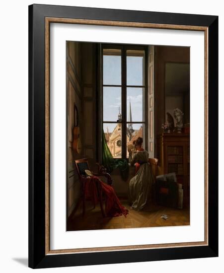 Interior with Young Woman Tracing a Flower, C.1820-22-Louise Adeone Droelling-Framed Giclee Print