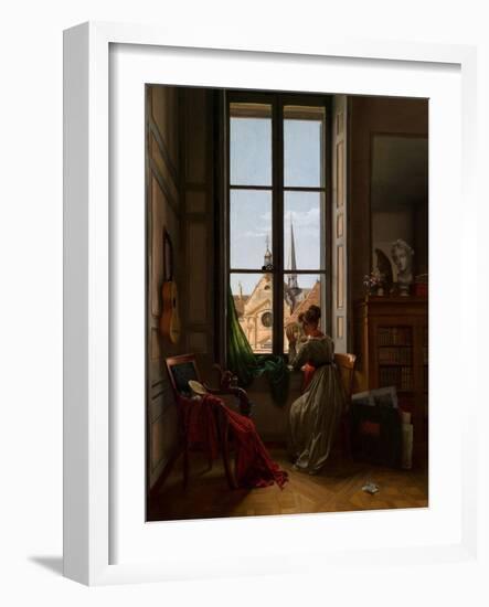 Interior with Young Woman Tracing a Flower, C.1820-22-Louise Adeone Droelling-Framed Giclee Print