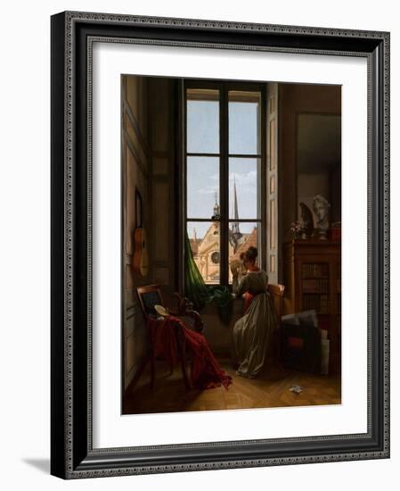 Interior with Young Woman Tracing a Flower, C.1820-22-Louise Adeone Droelling-Framed Giclee Print