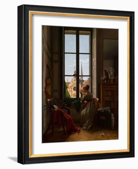 Interior with Young Woman Tracing a Flower, C.1820-22-Louise Adeone Droelling-Framed Giclee Print