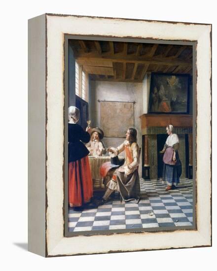 Interior, Woman Drinking with Two Men, and a Maidservant, C1658-Pieter de Hooch-Framed Premier Image Canvas