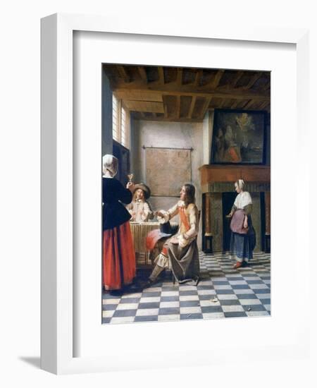 Interior, Woman Drinking with Two Men, and a Maidservant, C1658-Pieter de Hooch-Framed Giclee Print