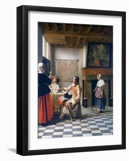 Interior, Woman Drinking with Two Men, and a Maidservant, C1658-Pieter de Hooch-Framed Giclee Print