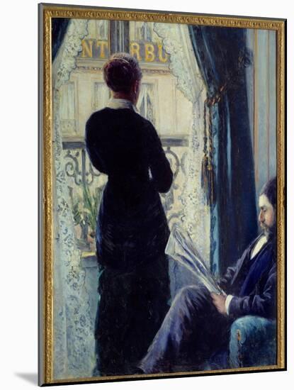 Interior, Woman in the Window (Woman behind the Window next to a Man Sitting Reading a Newspaper).-Gustave Caillebotte-Mounted Giclee Print