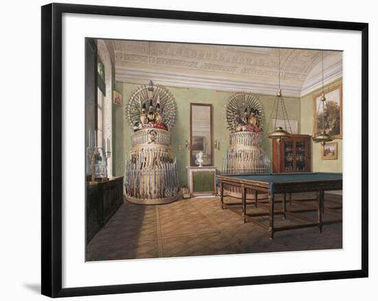 Interiors of the Winter Palace, the Billiard Room of Emperor Alexander II, Mid of the 19th C-Eduard Hau-Framed Giclee Print