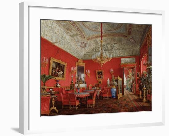 Interiors of the Winter Palace, the Large Drawing Room of Empress Alexandra Fyodorovna, 1858-Eduard Hau-Framed Giclee Print