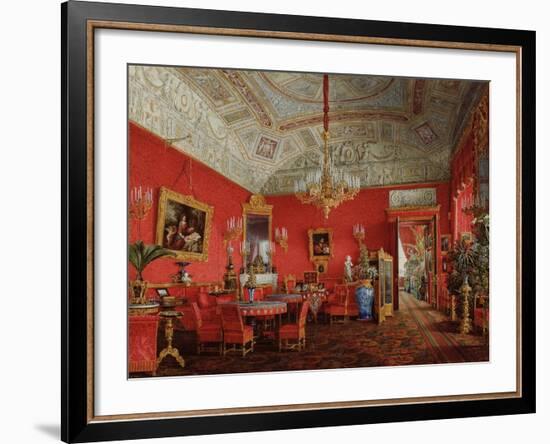 Interiors of the Winter Palace, the Large Drawing Room of Empress Alexandra Fyodorovna, 1858-Eduard Hau-Framed Giclee Print