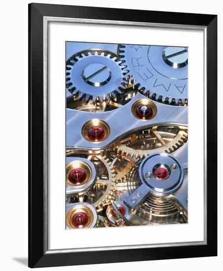 Internal Cogs And Gears of a 17-jewel Swiss Watch-David Parker-Framed Photographic Print