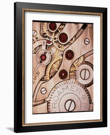 Internal Cogs And Gears of a 17-jewel Swiss Watch-David Parker-Framed Photographic Print