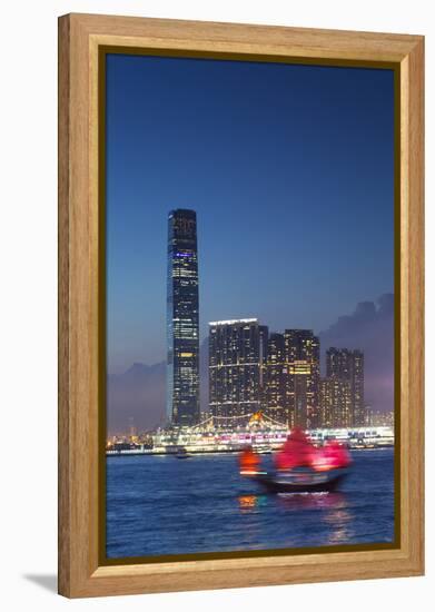 International Commerce Centre (Icc) and Junk Boat at Dusk, Hong Kong, China-Ian Trower-Framed Premier Image Canvas