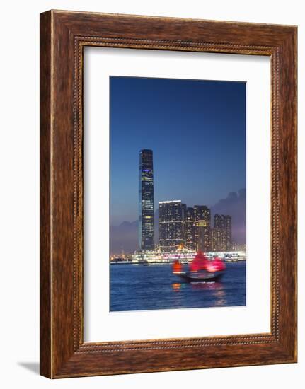 International Commerce Centre (Icc) and Junk Boat at Dusk, Hong Kong, China-Ian Trower-Framed Photographic Print