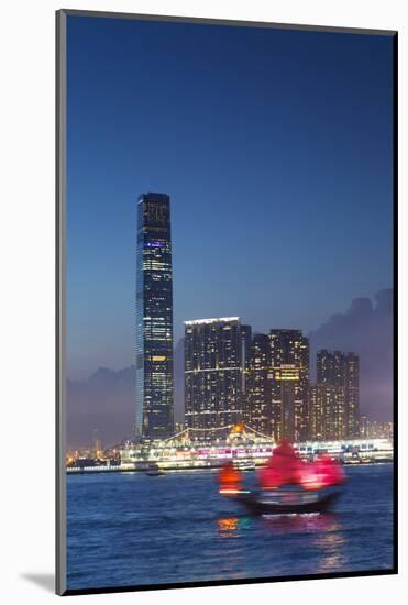 International Commerce Centre (Icc) and Junk Boat at Dusk, Hong Kong, China-Ian Trower-Mounted Photographic Print