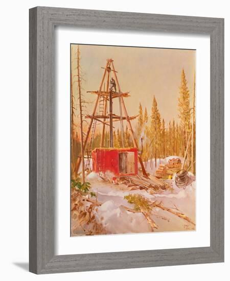 International Nickel Company- Diamond Drill Rig, Manitoba Bush, Inc, 1964 (Oil on Canvas)-Terence Cuneo-Framed Giclee Print