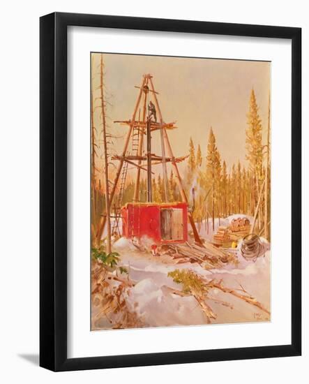 International Nickel Company- Diamond Drill Rig, Manitoba Bush, Inc, 1964 (Oil on Canvas)-Terence Cuneo-Framed Giclee Print