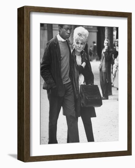 Interracial Couple Walking Through Luxembourg Gardens-Alfred Eisenstaedt-Framed Photographic Print