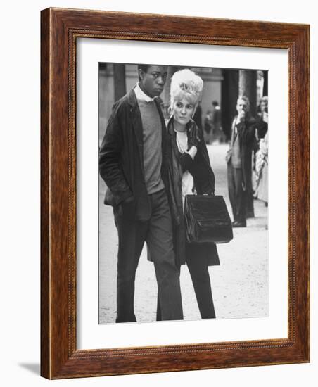 Interracial Couple Walking Through Luxembourg Gardens-Alfred Eisenstaedt-Framed Photographic Print