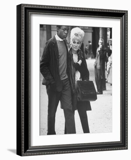 Interracial Couple Walking Through Luxembourg Gardens-Alfred Eisenstaedt-Framed Photographic Print