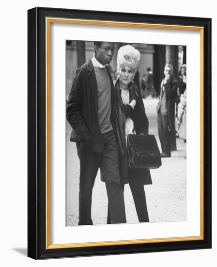 Interracial Couple Walking Through Luxembourg Gardens-Alfred Eisenstaedt-Framed Photographic Print