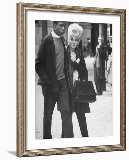 Interracial Couple Walking Through Luxembourg Gardens-Alfred Eisenstaedt-Framed Photographic Print