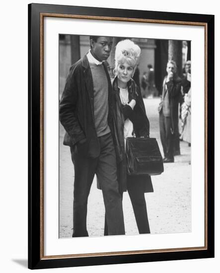 Interracial Couple Walking Through Luxembourg Gardens-Alfred Eisenstaedt-Framed Photographic Print