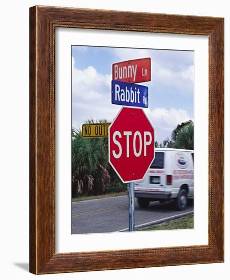 Intersection Sign on Sanibel Island, Florida, USA-Charles Sleicher-Framed Photographic Print