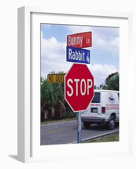 Intersection Sign on Sanibel Island, Florida, USA-Charles Sleicher-Framed Photographic Print