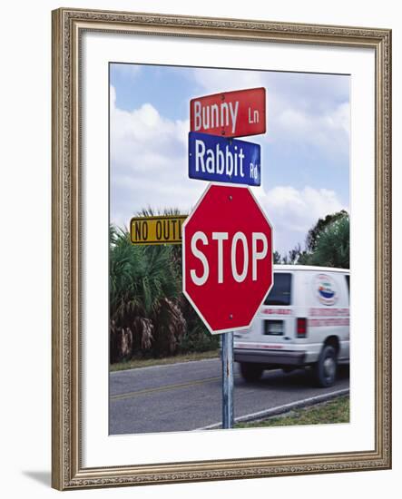 Intersection Sign on Sanibel Island, Florida, USA-Charles Sleicher-Framed Photographic Print