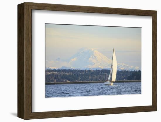 Interstate 90 Bridge with Mt. Rainier Looming Behind, Wa, USA-Stuart Westmorland-Framed Photographic Print