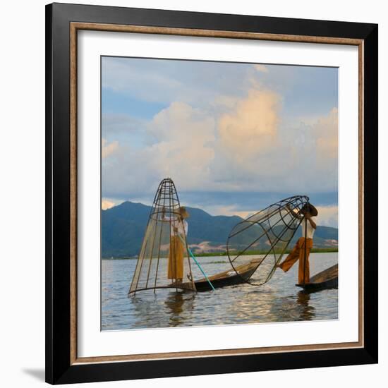 Intha Fisherman Rowing at Sunset on Inle Lake, Shan State, Myanmar-Keren Su-Framed Photographic Print