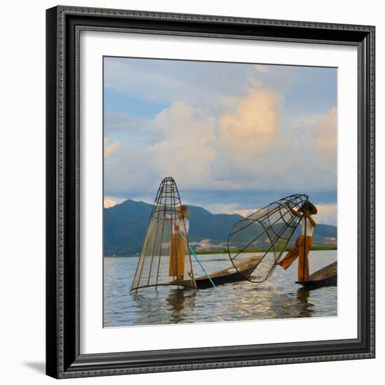 Intha Fisherman Rowing at Sunset on Inle Lake, Shan State, Myanmar-Keren Su-Framed Photographic Print