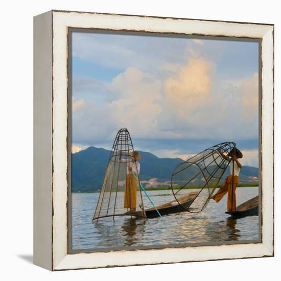 Intha Fisherman Rowing at Sunset on Inle Lake, Shan State, Myanmar-Keren Su-Framed Premier Image Canvas