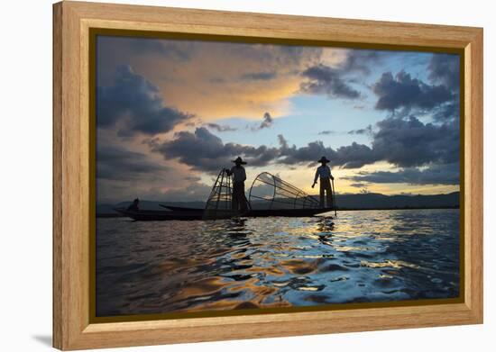 Intha Fisherman Rowing at Sunset on Inle Lake, Shan State, Myanmar-Keren Su-Framed Premier Image Canvas