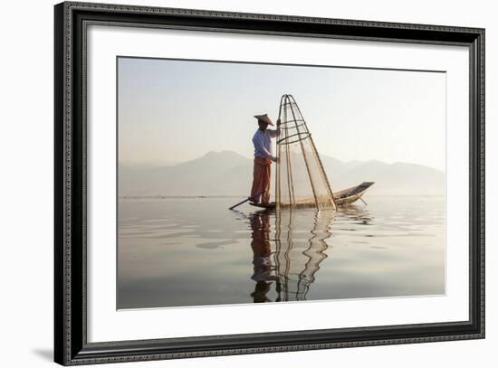 Intha Fisherman, Shan State, Inle Lake, Myanmar (Burma)-Peter Adams-Framed Photographic Print