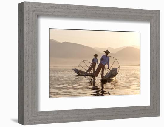 Intha 'Leg Rowing' Fishermen at Sunset on Inle Lake-Lee Frost-Framed Photographic Print