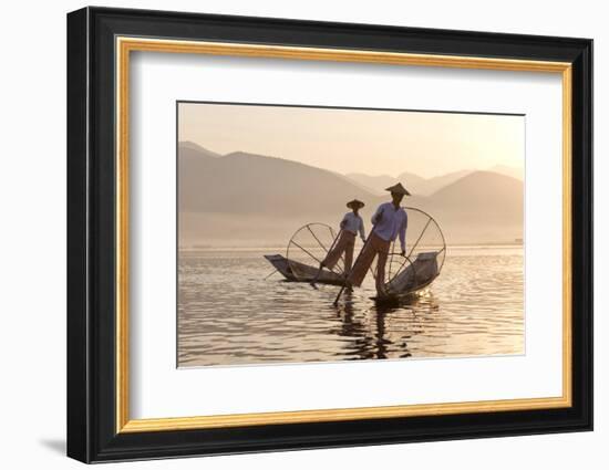 Intha 'Leg Rowing' Fishermen at Sunset on Inle Lake-Lee Frost-Framed Photographic Print