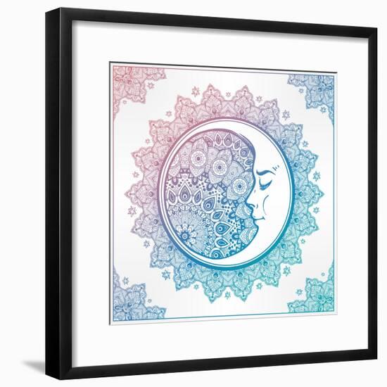 Intricate Ornate Bohemian Crescent Moon with Stars and Mandala . Isolated Vector Illustration. Tatt-Katja Gerasimova-Framed Premium Giclee Print