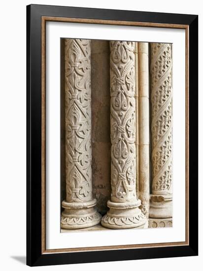 Intricately Carved Stone Pillars at the Main Portal Entrance to the Old Cathedral Se Velha Coimbra-Julian Castle-Framed Photo