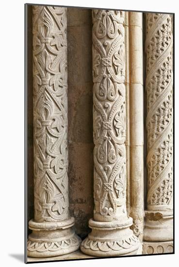 Intricately Carved Stone Pillars at the Main Portal Entrance to the Old Cathedral Se Velha Coimbra-Julian Castle-Mounted Photo