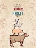Farm Shop Vintage Poster Retro Butcher Shop Farm Animals Livestock Farming Poster Hand Drawn Ink Ve-intueri-Framed Art Print