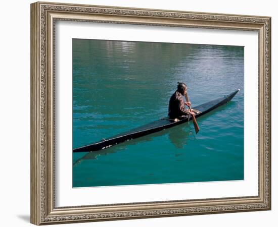 Inuit in Traditional Kayak, Greenland, Polar Regions-David Lomax-Framed Photographic Print